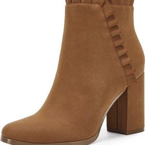 Ermonn Womens Chunky Block Heel Ankle Boots Ruffle Wester Booties Sz 8.5